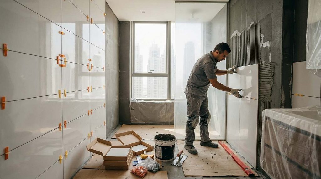 Tile Installation Services in Dubai | Professional Tiling Guide 2 Tiler installing bathroom wall t… 1cf3af9e 1